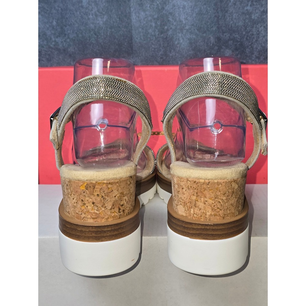 NWB Vaneli Cedra Sandals Dove Suede Rhinestone Cork Wedge Womens 8.5 M - Picture 3 of 9